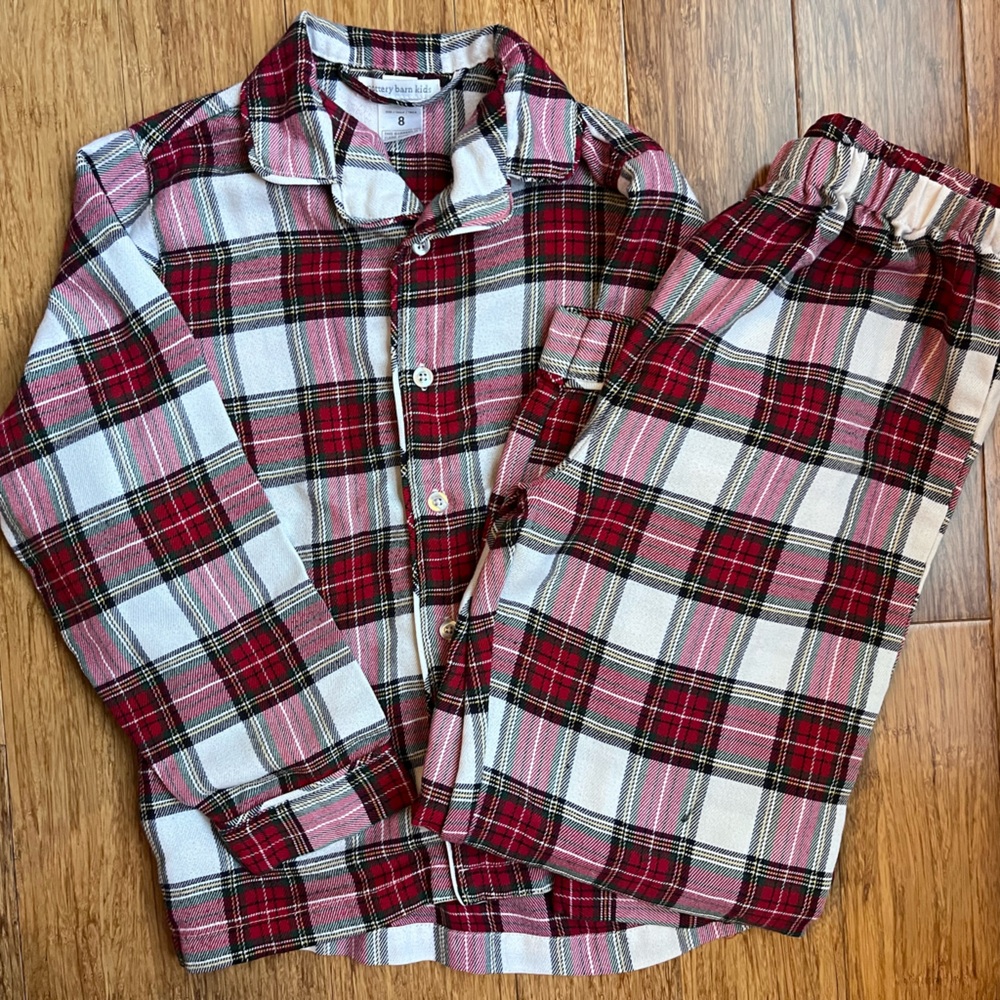 Pottery Barn kids red plaid Christmas pajamas size 8